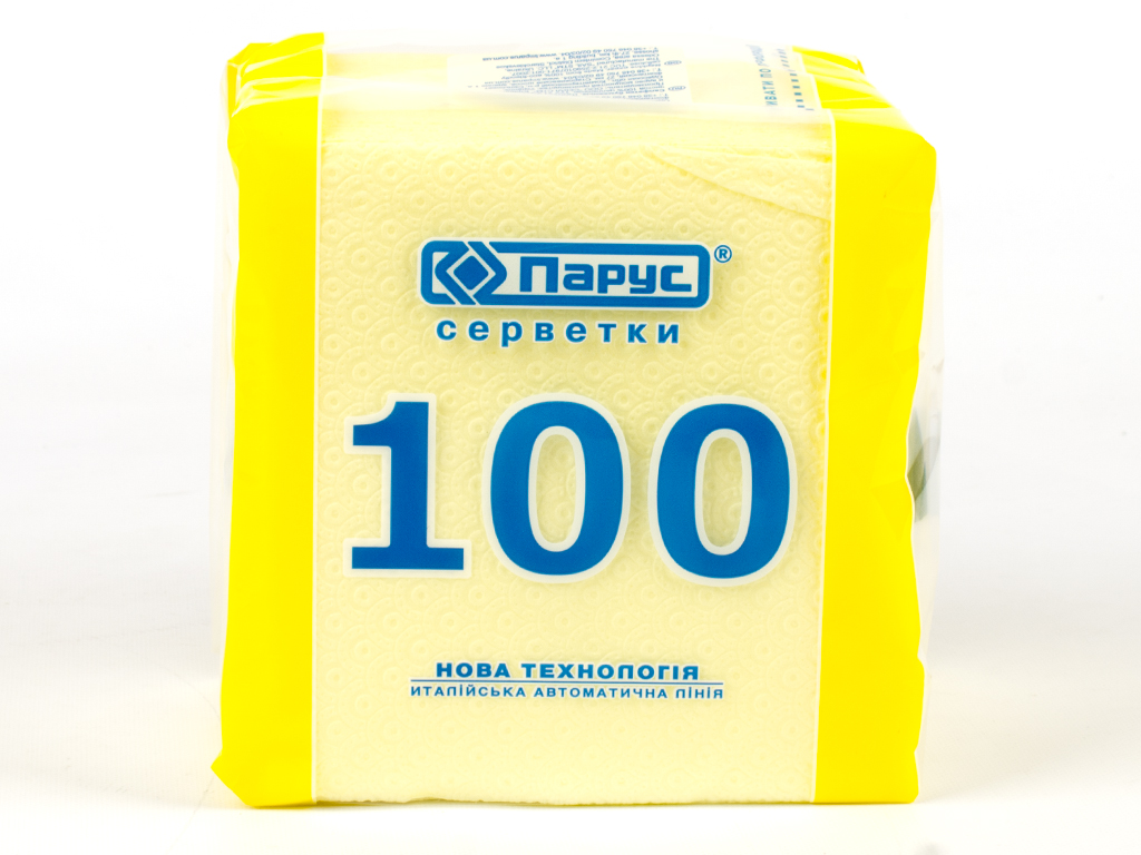 Салфетки "Парус" желтые однослойные 24x24см 100шт