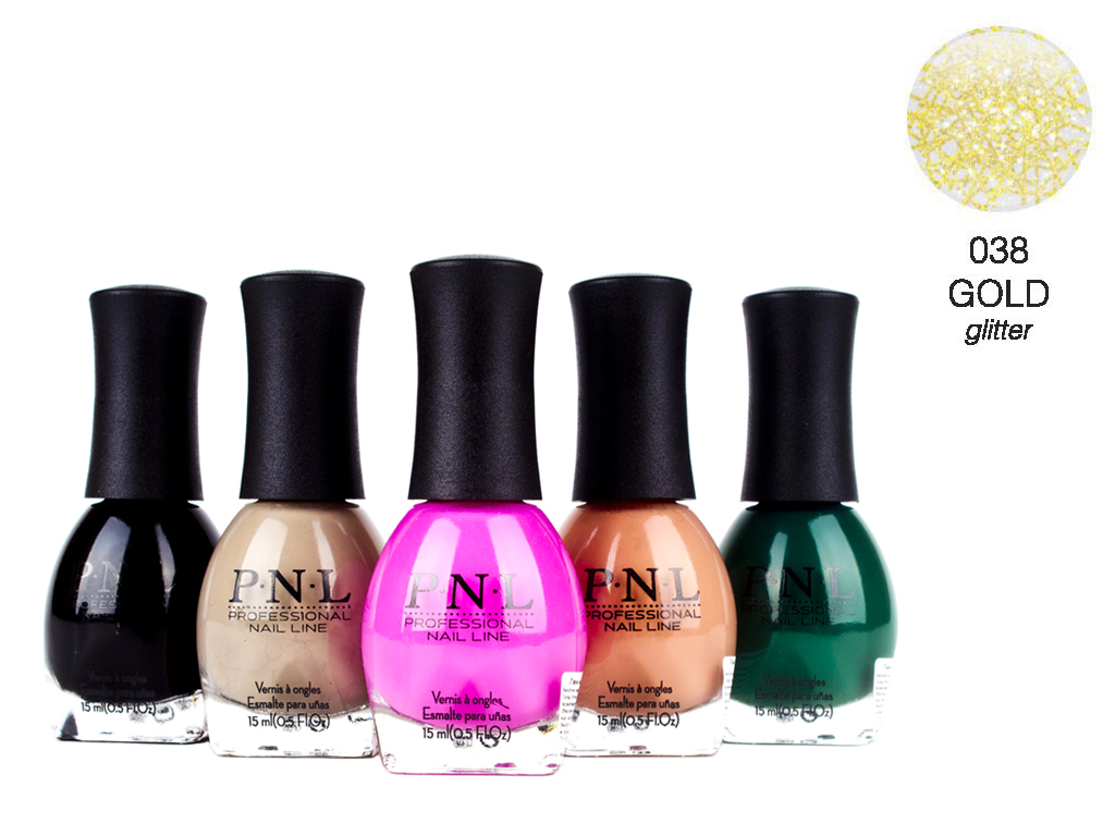 Лак для ногтей P.N.L №038 GOLD Glitter 15мл