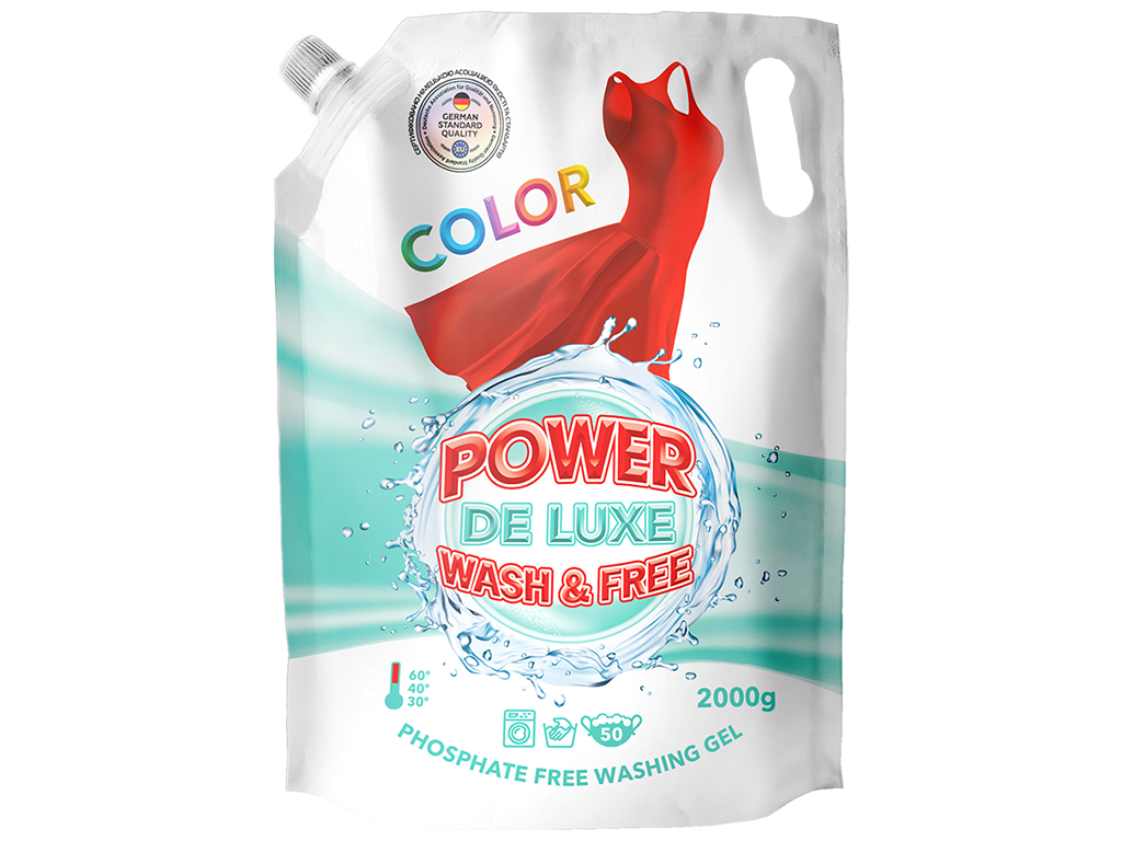 Гель для стирки Power De Luxe для цветных вещей, дойпак 2л