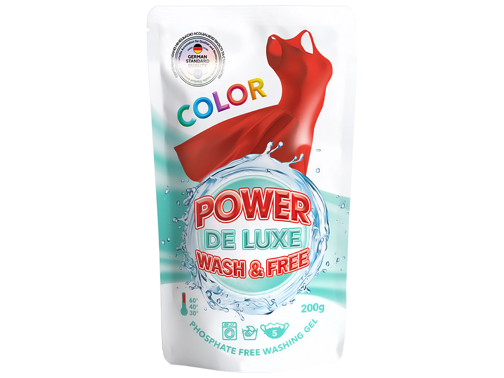 Гель для стирки Power De Luxe для цветных вещей, дойпак 200мл