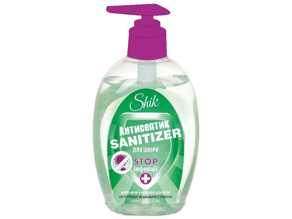 Засіб для санітарної обробки шкіри рук Shik Sanitizer антисептичний, з гліцерином та алое 330мл