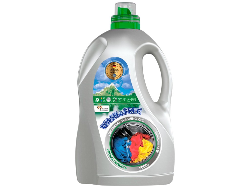 Гель для прання Wash & Free, універсальний, концентрат, аромат гірської свіжості, 120 циклів, 5к