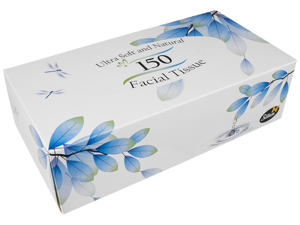 Салфетки косметические TM Silken "Natural" двухслойные, голубой брикет 20х20см 150шт