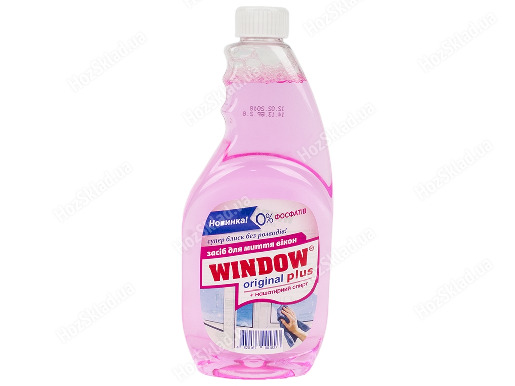 Засіб для миття вікон Window Original plus з нашатирним спиртом, запаска 500мл (рожевий)