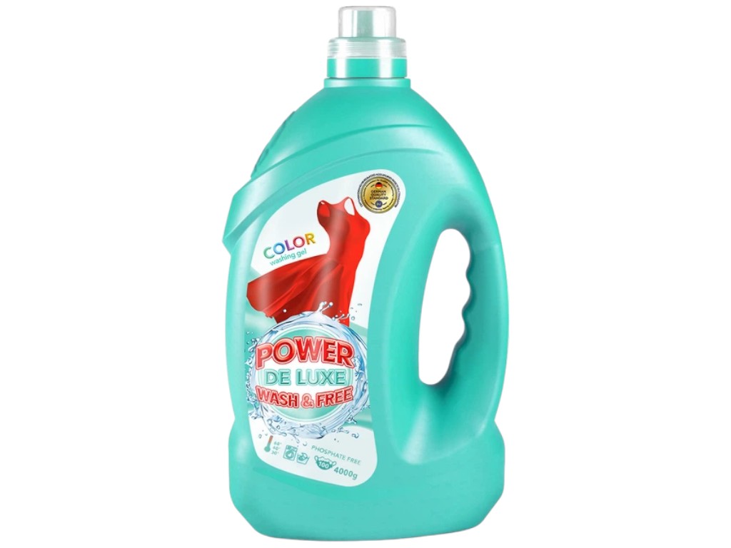 Гель для стирки цветного белья Power De Luxe, защита цвета, концентрат, 100 циклов, 4л