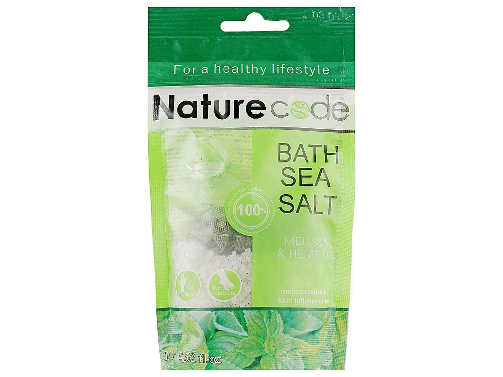 Морская соль для ванн Nature Code трава мелиссы и конопляное масло, 100г