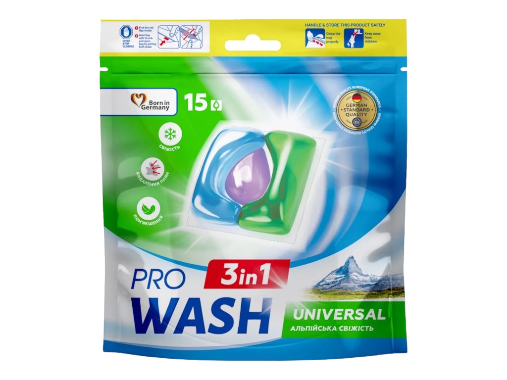 Капсулы для стирки ProWash 3 в 1 Альпийская свежесть, 15 штук