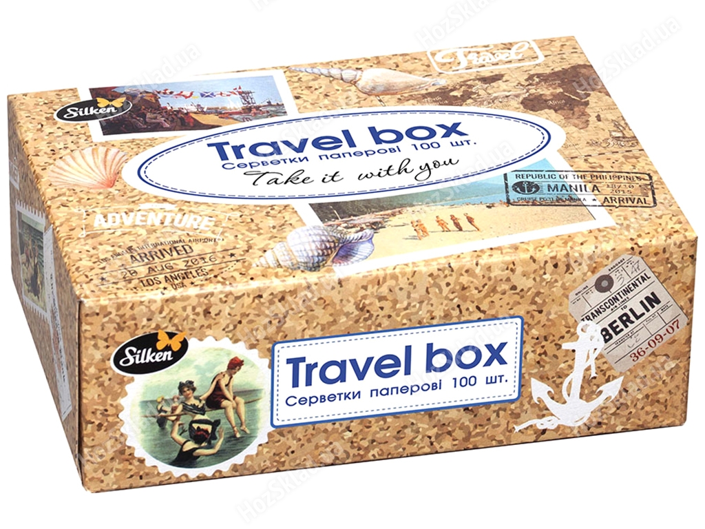 Серветки паперові у коробці Silken Travel Box, 2х шарові, 100шт