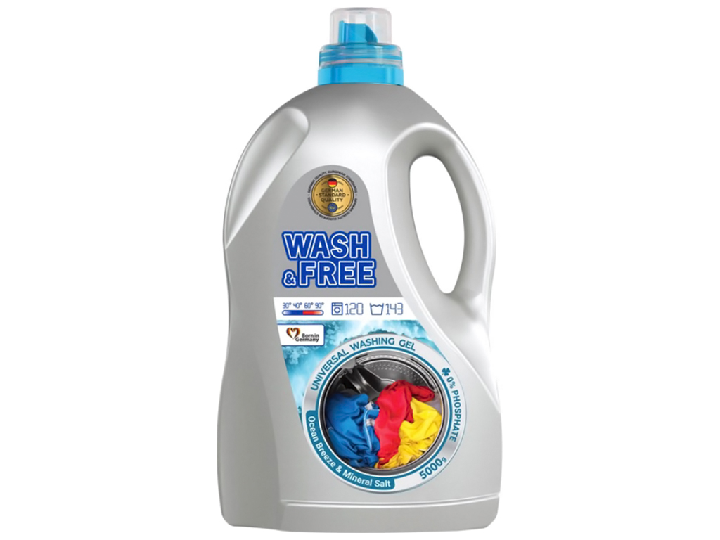 Гель для стирки универсальный Wash&Free, Морская свежесть с нотками минеральной соли, 5000г