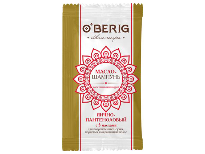 Масло-шампунь O'BERIG Яично-пантеноловый с 5 маслами для поврежденных и окрашенных волос 15мл