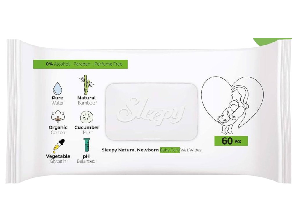 Салфетки влажные детские Sleepy Natural, без спирта, 60шт