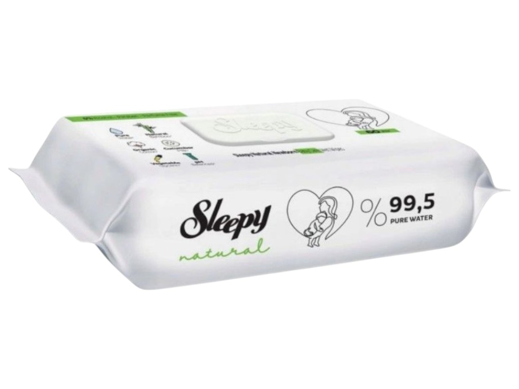 Салфетки влажные детские Sleepy Natural, без спирта, 60шт