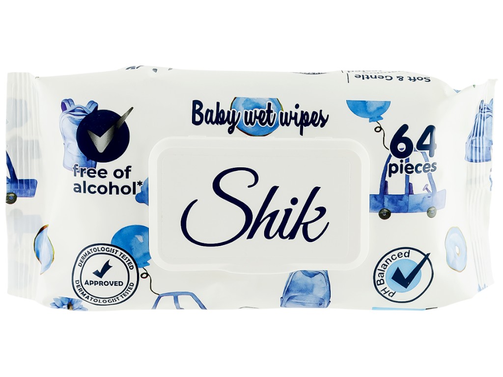 Салфетки влажные детские Shik Sensitive, 0+, без спирта, парабенов, с витамином E, с клапаном, 64шт