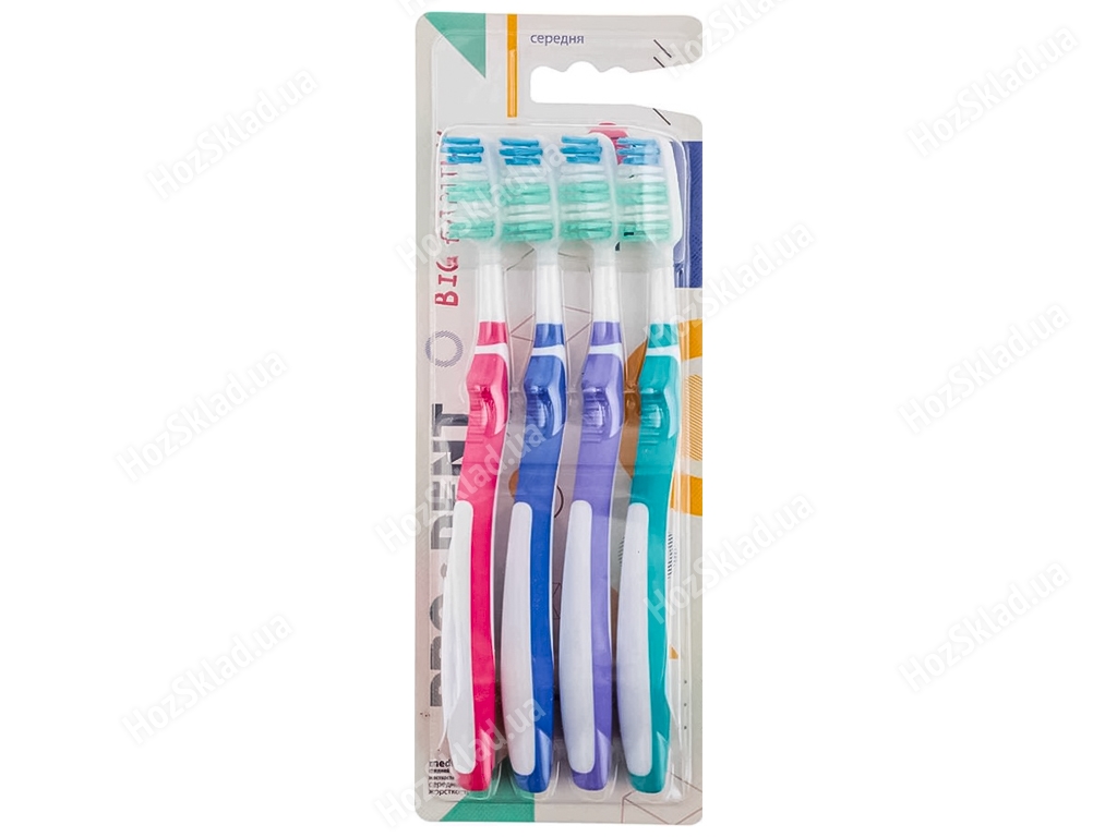 Зубная щетка Pro Dent Big Family, средней жесткости (цена за набор 4шт)