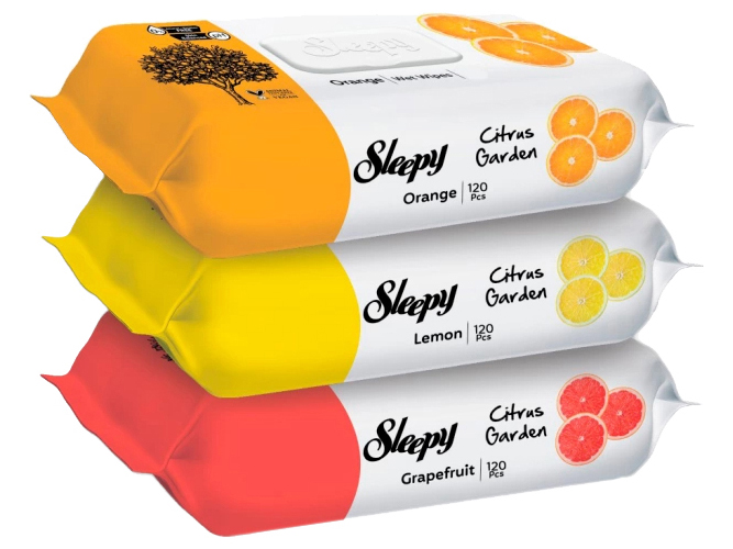 Салфетки влажные Sleepy Citrus Garden, аромат цитруса, с клапаном, 120шт (цена за 1уп)