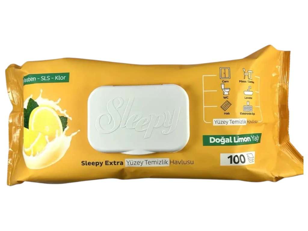 Салфетки влажные для уборки Sleepy extra easy clean, аромат лимон, с клапаном, 100шт