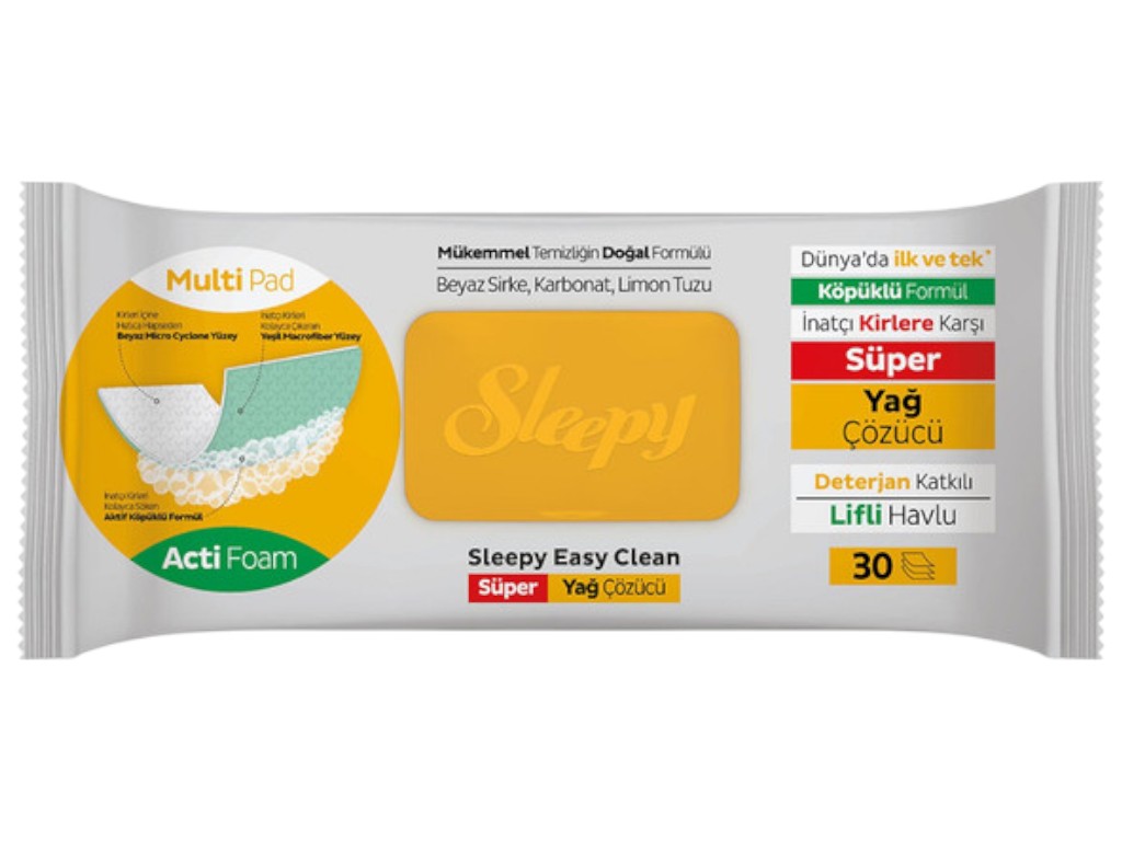 Серветки вологі для прибирання кухні Sleepy Easy Clean, білий оцет та сода, з клапаном, 100шт