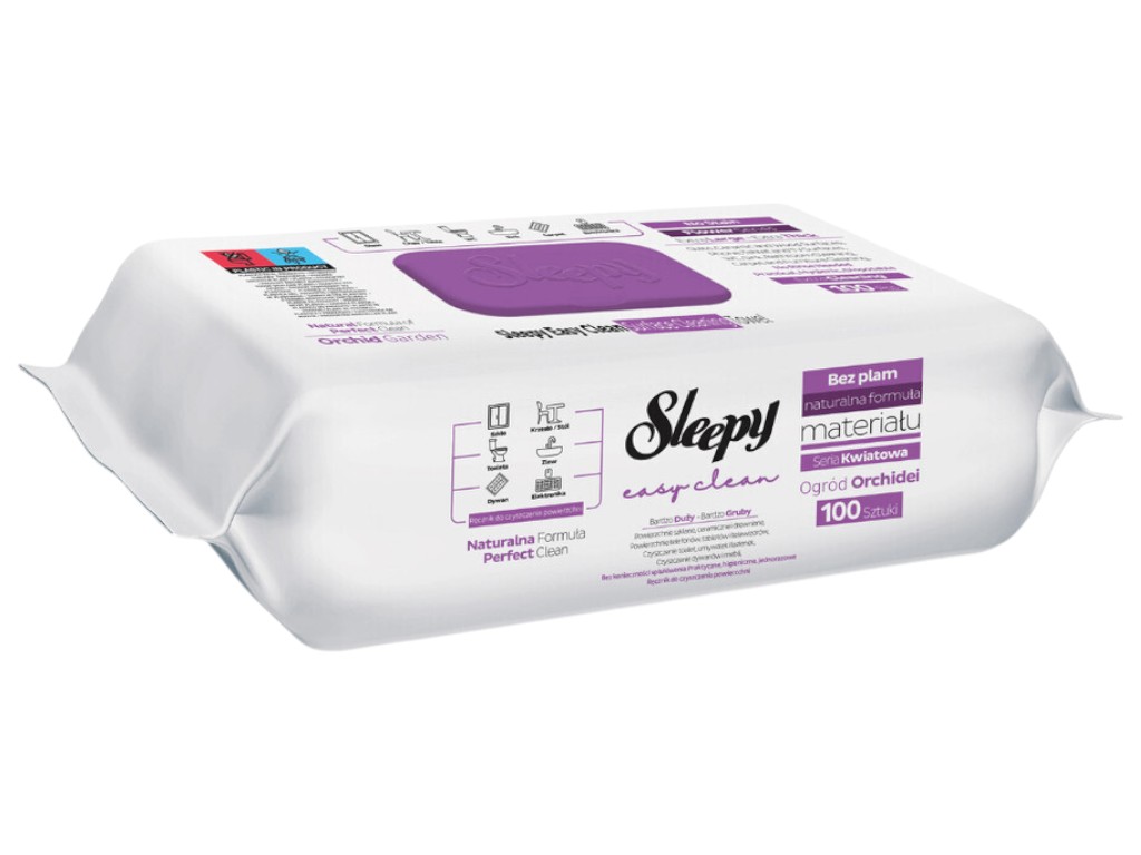 Салфетки влажные для уборки Sleepy Easy Clean, аромат орхидея, с клапаном, 24х22см, 100шт