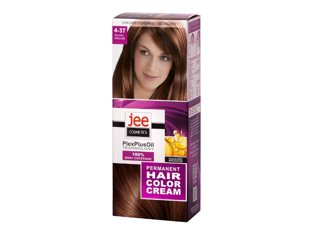 Крем-краска для волос Jee Cosmetics №4-37 золотистый грильяж, стойкое окрашивание, 130 мл