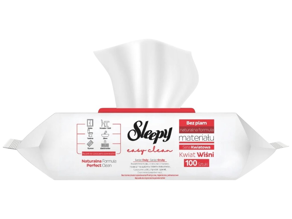 Салфетки влажные Sleepy Easy Clean, для очистки поверхностей, нетканое волокно, с клапаном, 100шт