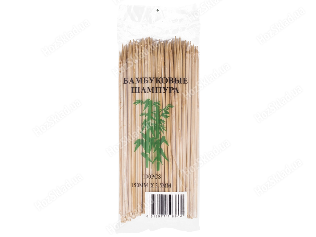 Шампур бамбуковий D2,5мм, 15см, 100шт