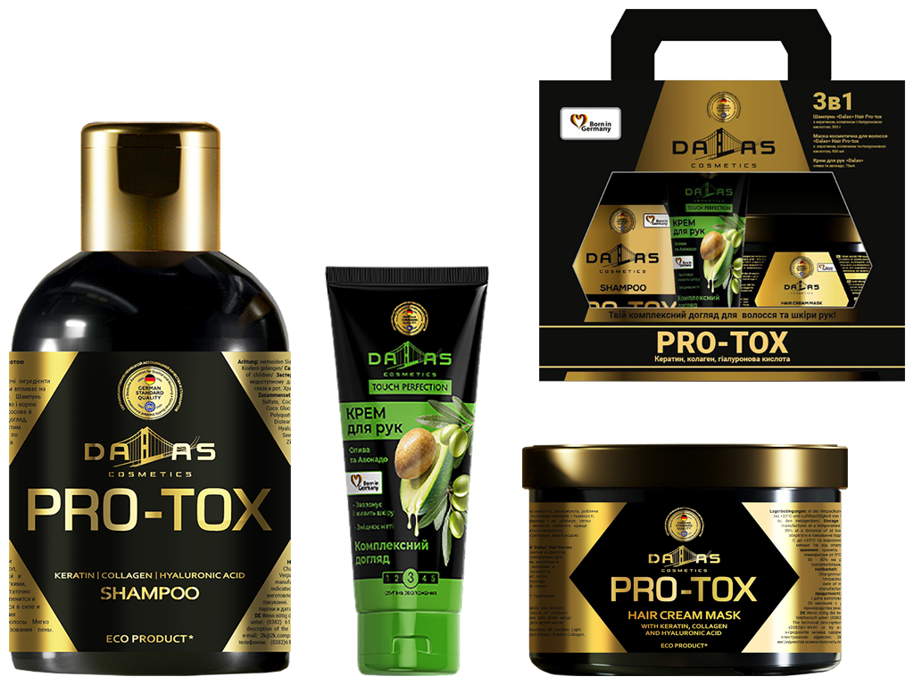 Набір подарунковий Dalas Pro-Tox (шампунь 500мл, маска 500мл, крем для рук 75мл)