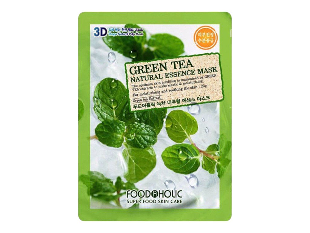 Маска тканевая для лица Food A Holic natural essence mask, 23 мл, экстракт зеленого чая