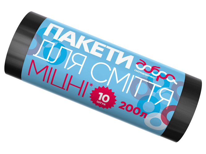 Пакеты для мусора Добра Господарочка прочные, черные, 200л, 10шт