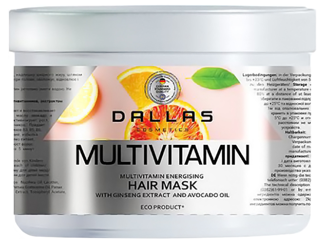 Маска для волосся Dalas Multivitamin з компл. мультивіт., екстрактом женьшеню та олією авокадо 500мл