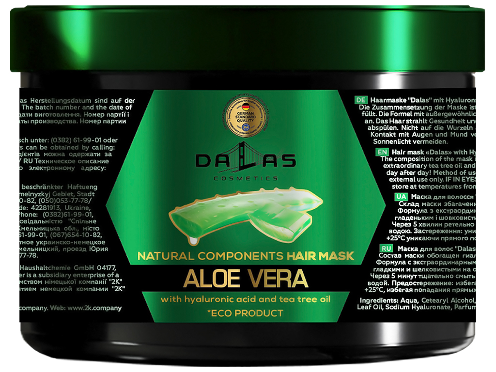 Маска для волосся Dalas Natural Components з гіалур. кислотою, алое та маслом чайного дерева 500мл