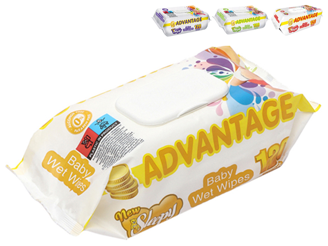Салфетки влажные детские Sleepy Advantage, без спирта, с клапаном, 120шт (цена за 1упаковку)