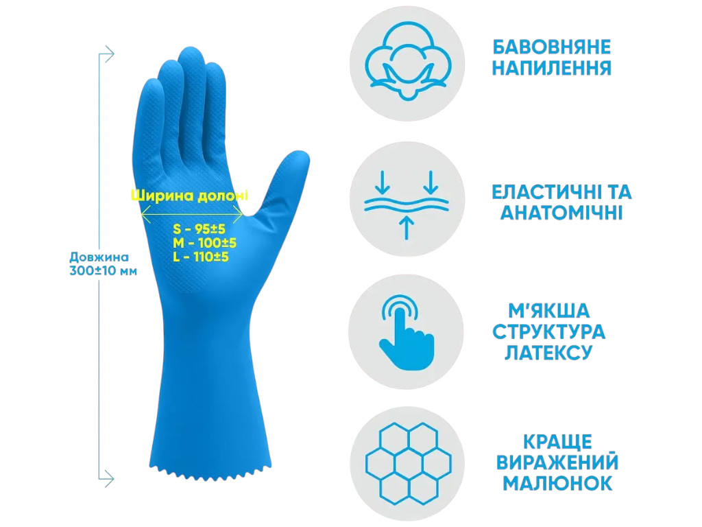 Рукавички Міць Добра Господарочка, латекс, розмір S, колір жовто-блакитний, 2 шт/уп