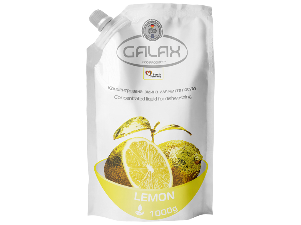 Концентрована рідина для миття посуду Galax, Лимон, 1л, дойпак