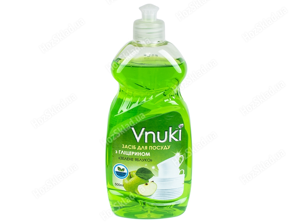 Средство для мытья посуды Vnuki Зеленое яблоко с глицерином 500мл пуш-пул