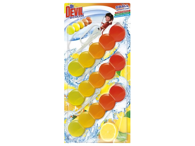 Туалетные шарики Dr.Devil WC BiColor Лимонная свежесть, 3х35г