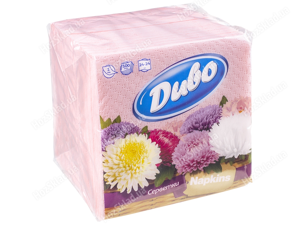 Салфетки бумажные Диво однослойные 24х24см, розовые (цена за упаковку 100шт)