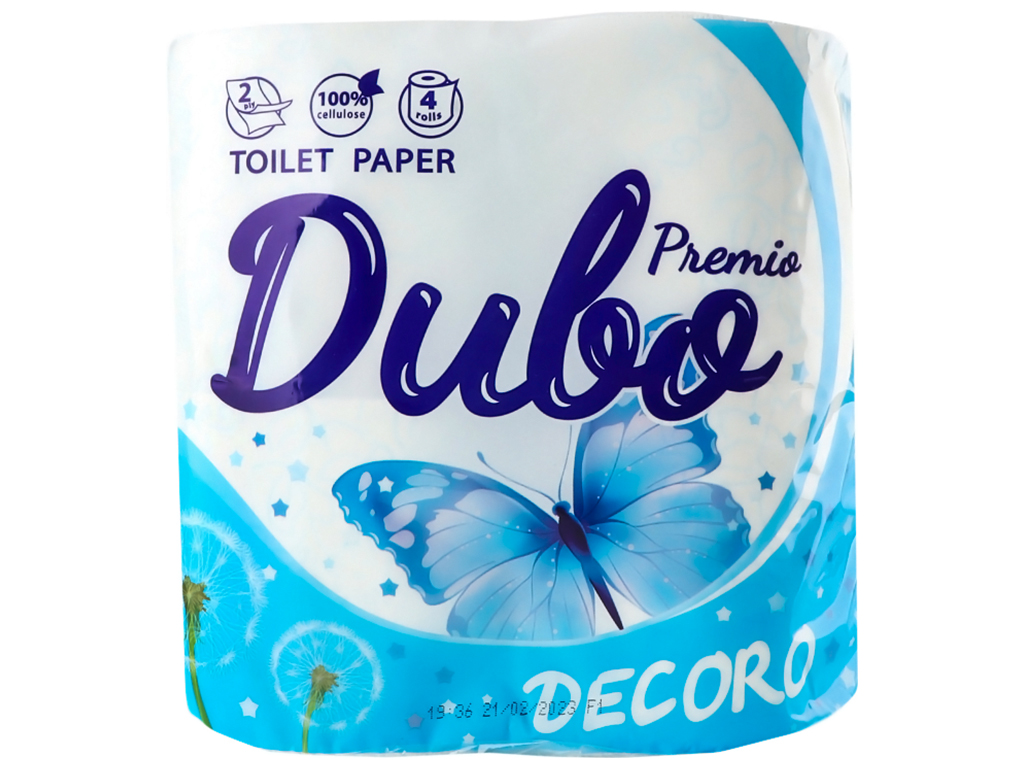 Туалетная бумага Диво Premio Decoro, 2х слойная, 4 рулона, бело-синяя