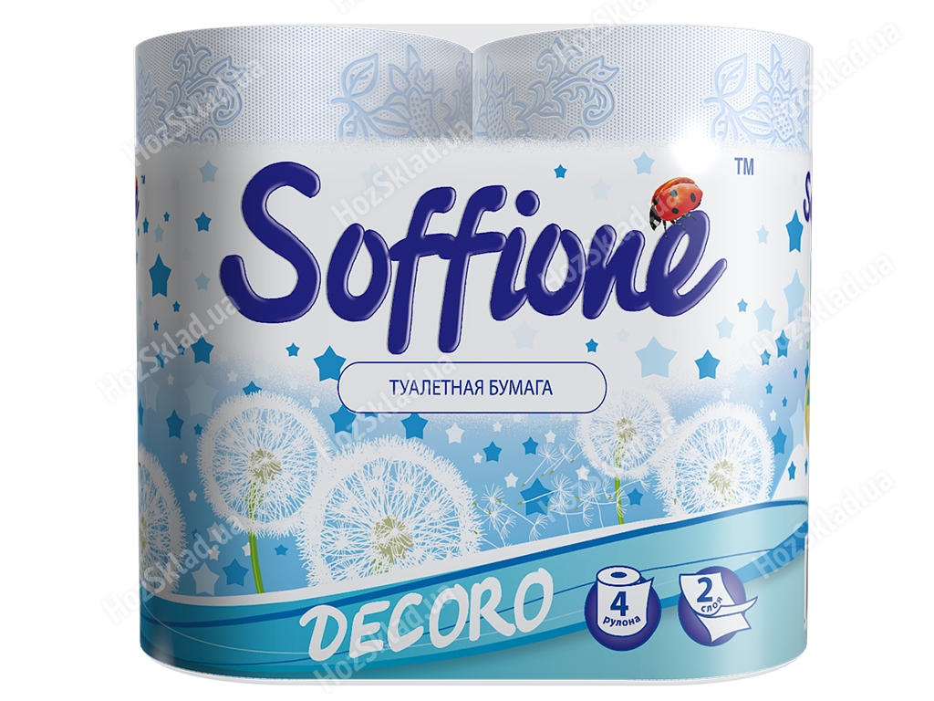 Бумага туалетная Soffione Decoro бело-синяя двухслойная (цена за упаковку 4 рулона)