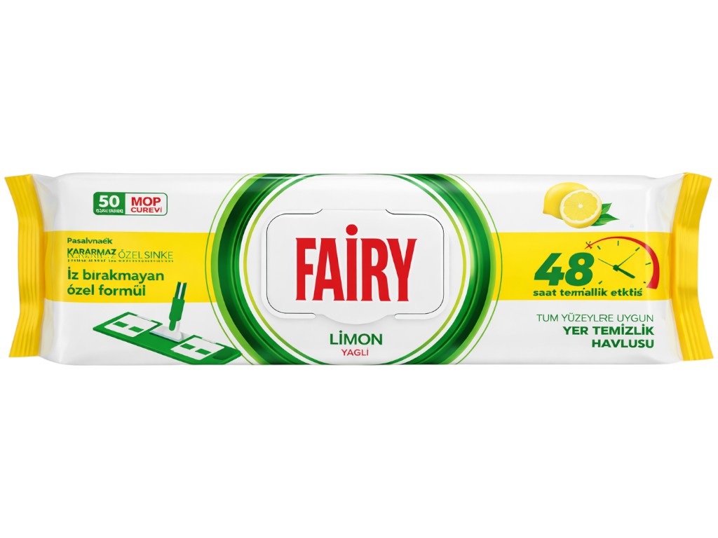Салфетки влажные Fairy Lemon, для пола, одноразовые насадки для мопа, вискоза, аромат лимон, 50шт