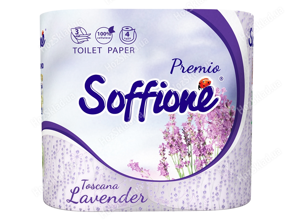Бумага туалетная Soffione Toscana Lavender трехслойная (цена за упаковку 4 рулона)