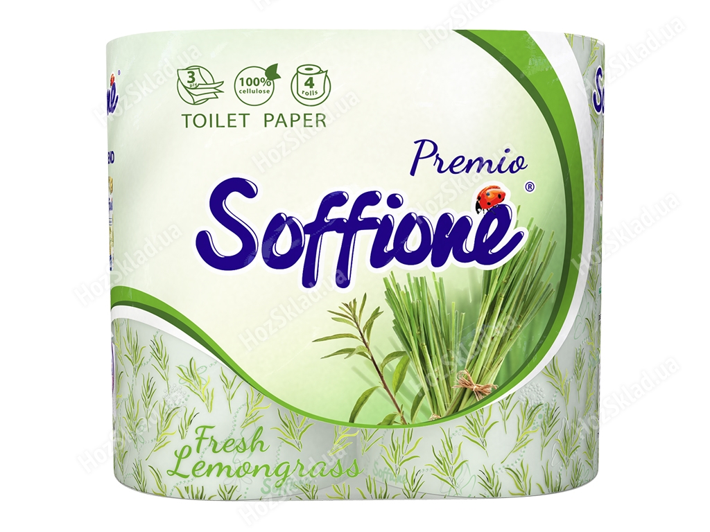 Бумага туалетная Soffione Fresh Lemongrass трехслойная (цена за упаковку 4 рулона)