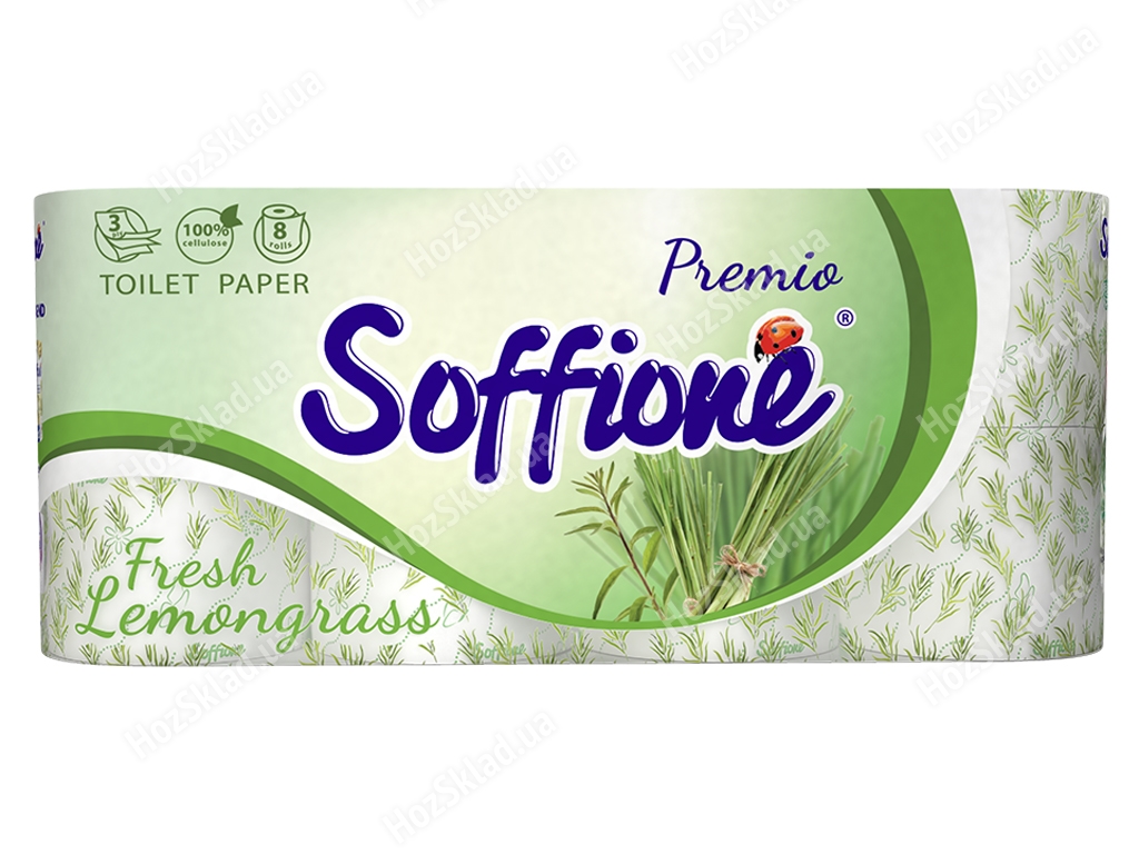 Бумага туалетная Soffione Fresh Lemongrass трехслойная (цена за упаковку 8 рулонов)