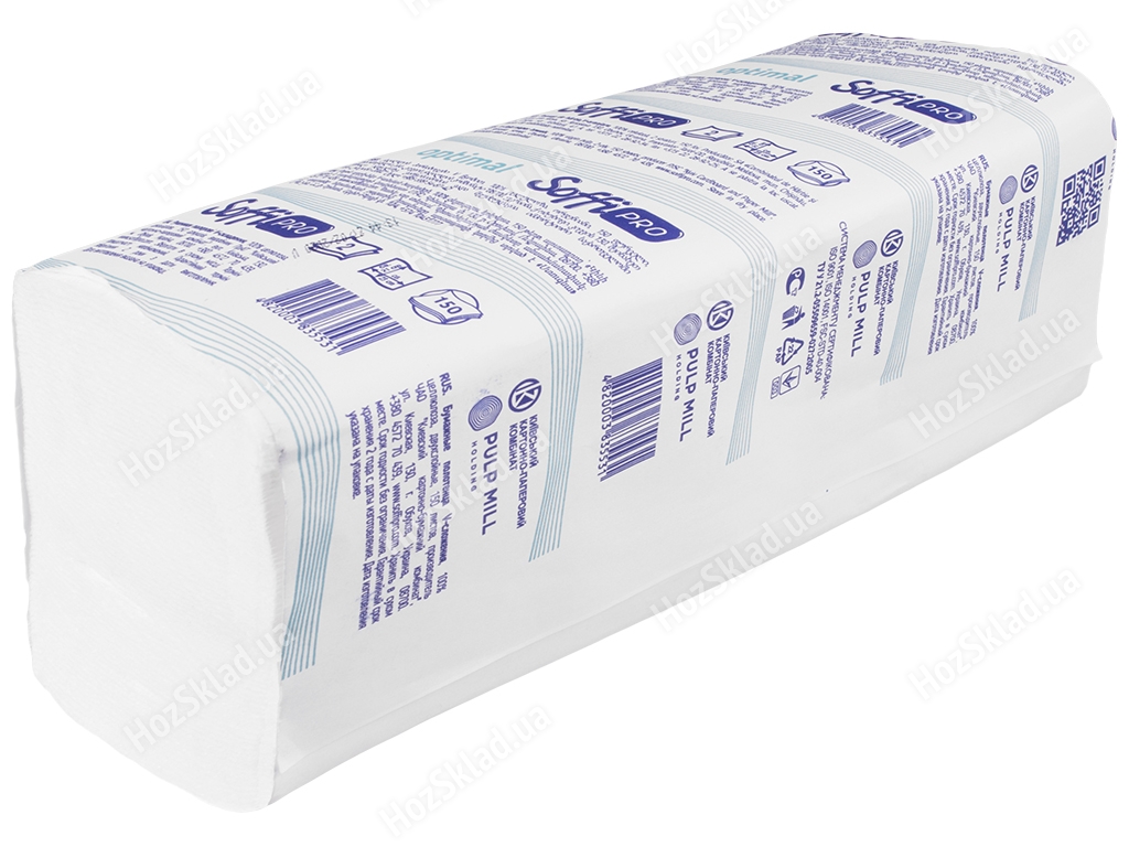 Полотенца бумажные SoffiPRO Optimal белые V-сложения двухслойные 150шт