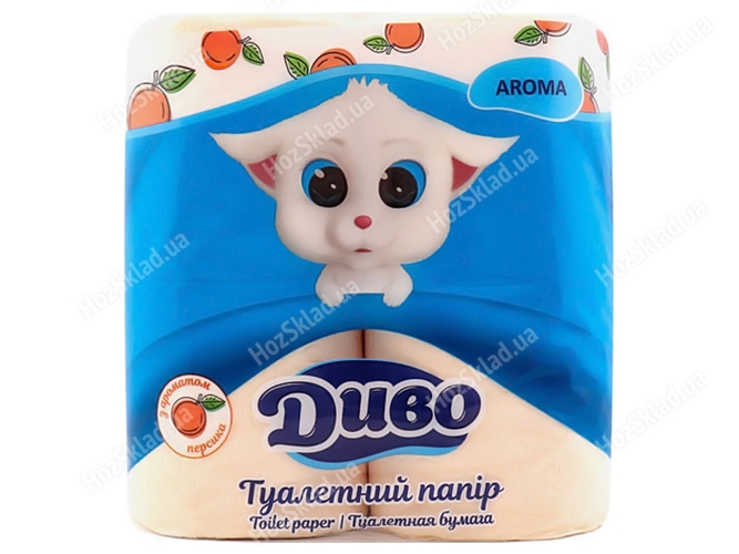 Бумага туалетная Диво Арома двухслойная, персиковая, на гильзе (цена за 4 рулона)