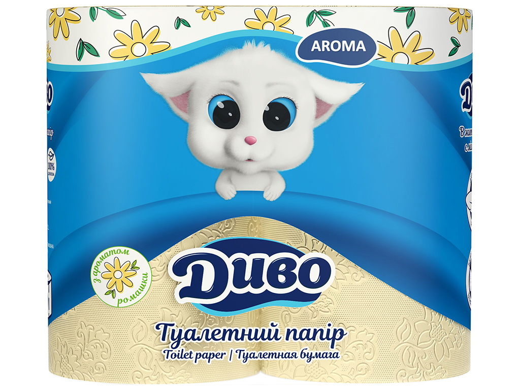 Папір туалетний Диво Арома Ромашка двошаровий, на гільзі (ціна за 4 рулони)