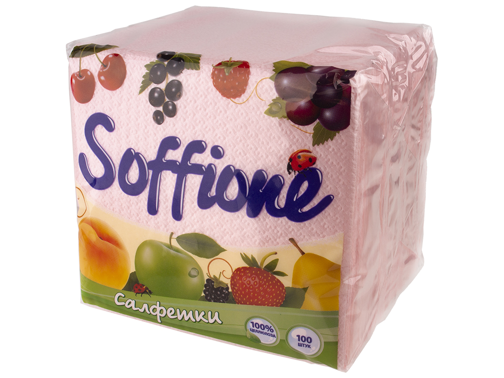 Салфетки бумажные Soffione однослойные 24х24см розовые (цена за упаковку 100шт)
