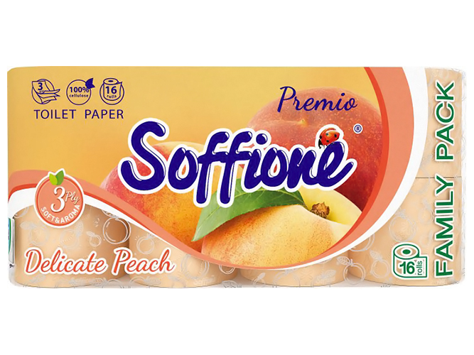 Папір туалетний Soffione Premio Aroma тришаровий, персиковий (ціна за 16 рулонів)