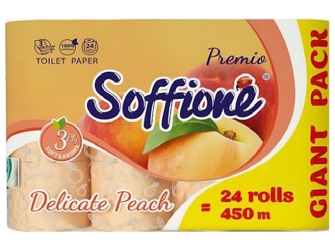 Бумага туалетная Soffione Family Softy трехслойная, персиковая (цена за 24 рулона)