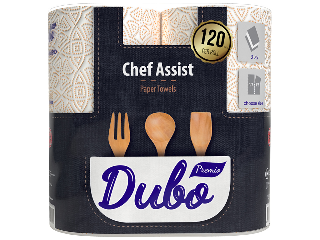 Бумажные полотенца Диво Premio Chef Assist, СГ 17г/м, 3 слойные, 120 отрывов, 2 рулона