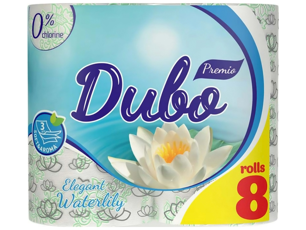 Туалетная бумага Диво Premio Elegant Waterlily, 3х слойная, 8 рулонов